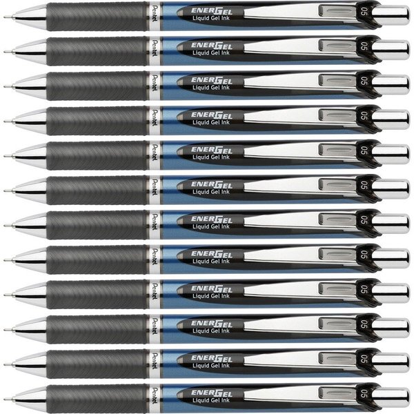 Pentel Gel Pen, Retract/Refillable, Needle Tip, 0.5mm, 12/BX, BK Ink PK PENBLN75ABX